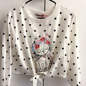 Cat and polka dots Crop top (black/white)